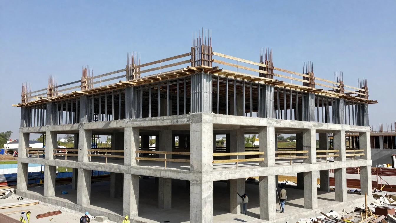 Architectural detail of a building under construction in daylight